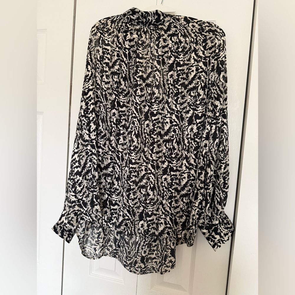 H&M Black and White Abstract Blouse with Gold Buttons